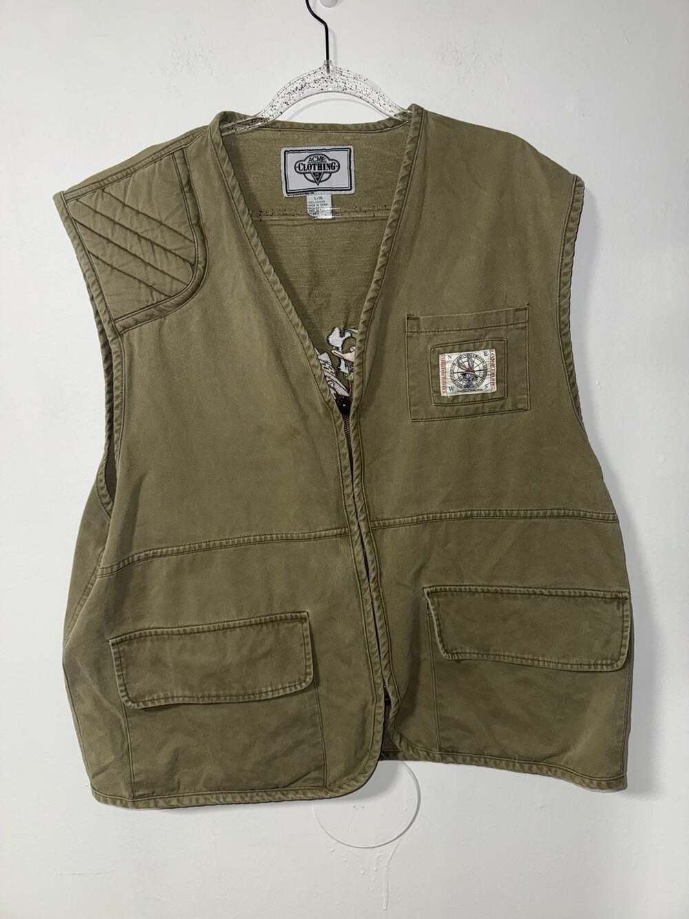 Vintage 90s Acme Clothing Looney Tunes Embroidered Characters Khaki Vest L/XL